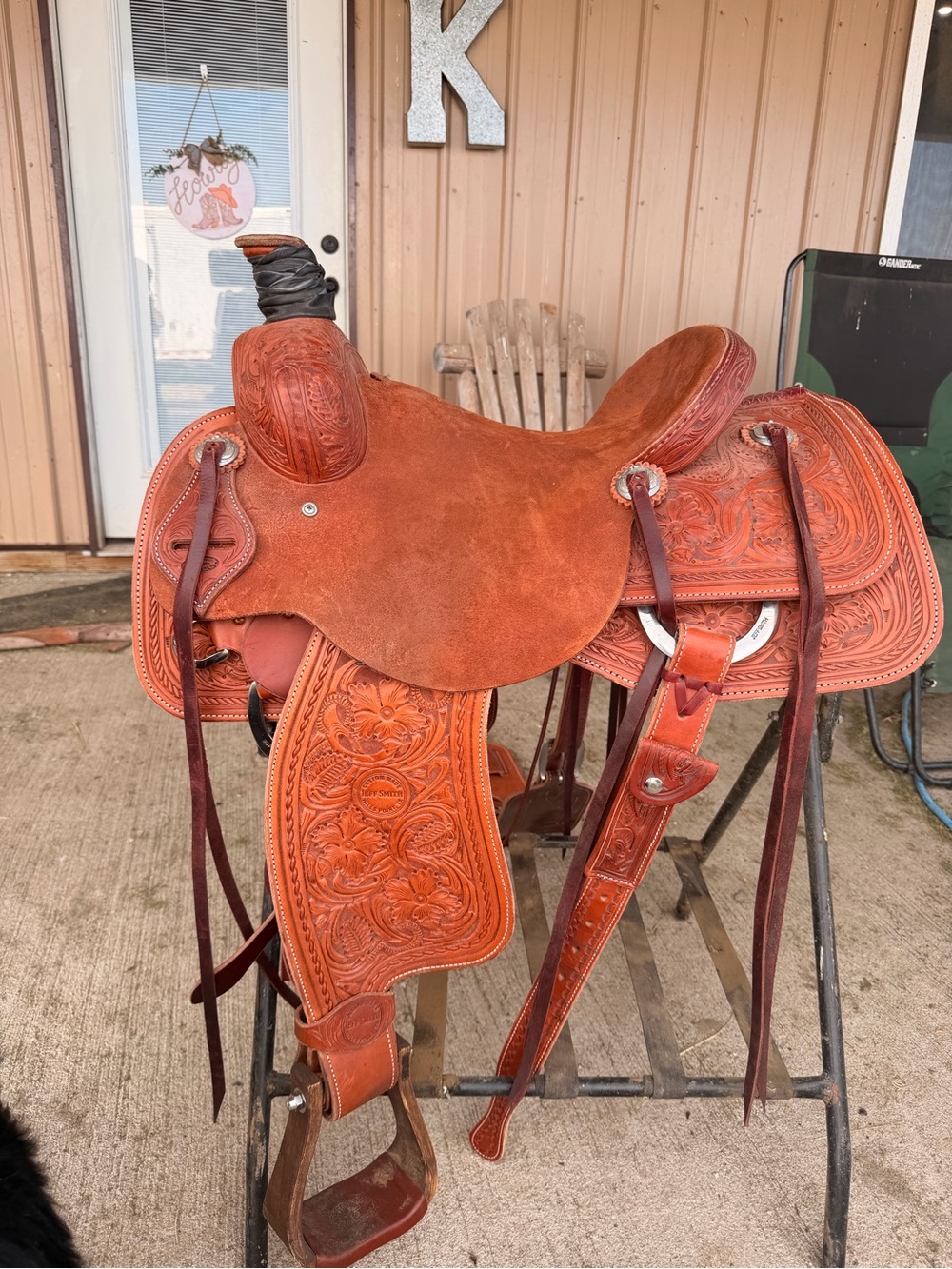 Hand-Tooled Floral Leather Western Saddle - Brown